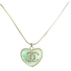 Chanel Silver Tiffany Blue Heart Crystal CC Charm with Snake Necklace (CCXX025)